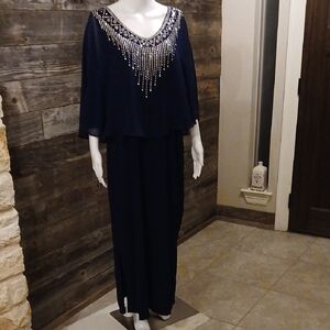Glamour Navy Blue Dress with Silver Accents